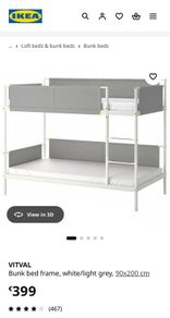 VITVAL Bunk bed frame, white/light grey, 90x200 cm