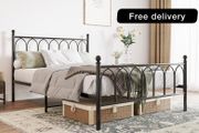 Double Metal Bed Frame 135 x 190 cm with Headboard and Footboard Heavy Duty Foundation,Metal Slat Support, Black
