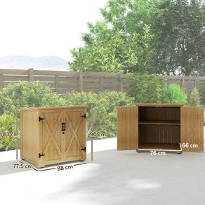 Wooden garden storage cabinet, Double Door, adjustable shelf and bitumen roof, pine wood