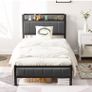 3ft Single Bed Frame With Storage Headboard, Upholstered Platform Bed Frame/Mattress Foundation/Metal Slat Support/No Box Spring Needed/Dark Grey bed frames single Image 2