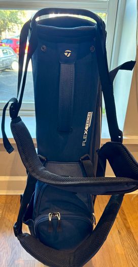 NEW - TaylorMade FlexTech Stand Bag (Black/Blue), stand legs still have the factory wrapping on them.