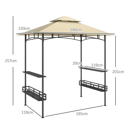 BBQ Gazebo Canopy Shelter With 2 Side Shelves, Storage Baskets