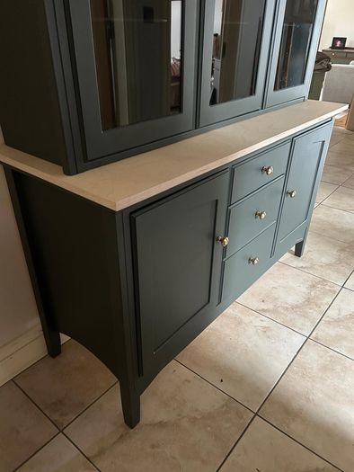 Dark green & birch kitchen cabinet