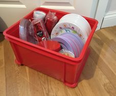 Plastic party plates and cutlery