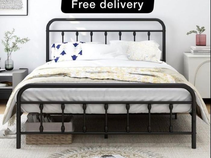 King Size Bed Frame with Headboard and Footboard/Under Bed Storage, Metal Bed Frames King Size Mattress Base No Box Spring Needed, Enhanced Support Noise Free, Black