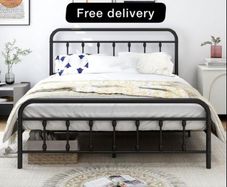 King Size Bed Frame with Headboard and Footboard/Under Bed Storage, Metal Bed Frames King Size Mattress Base No Box Spring Needed, Enhanced Support Noise Free, Black