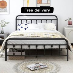 King Size Bed Frame with Headboard and Footboard/Under Bed Storage, Metal Bed Frames King Size Mattress Base No Box Spring Needed, Enhanced Support Noise Free, Black