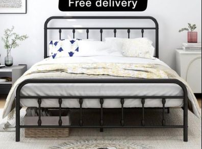 King Size Bed Frame with Headboard and Footboard/Under Bed Storage, Metal Bed Frames King Size Mattress Base No Box Spring Needed, Enhanced Support Noise Free, Black