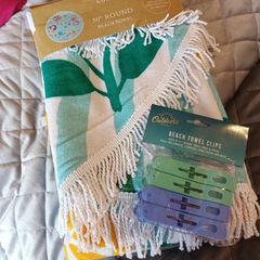 100% cotton beach towel &beach towel clips lemon print