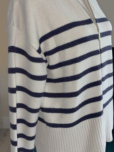 Zara Ladies Beige and Navy Striped Cardigan