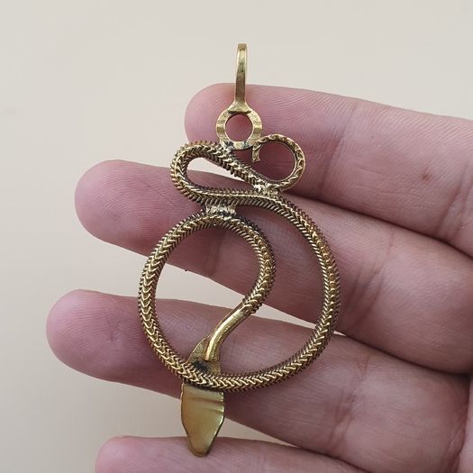 Vintage Lot of 2 Snake with Blue & Red Eyes Brass Pendant 65.5mm
