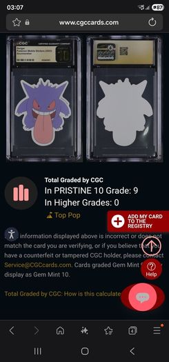 Pokemon Gengar Cgc Pristine 10