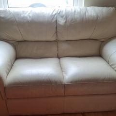 2 seater cream leather couch