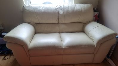 2 seater cream leather couch