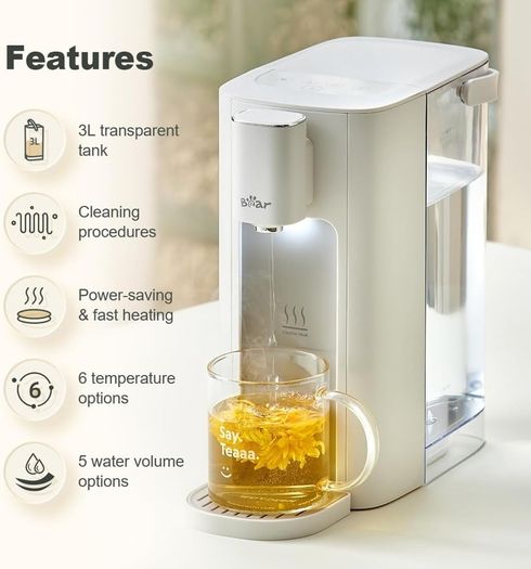 3L Instant Hot Water Dispenser 6 Temp Settings 45C 90C  5 Volume Options 150ml 500ml Auto Clean & Child Lock, LED Night Light, Energy Efficient, Digital Touch Screen