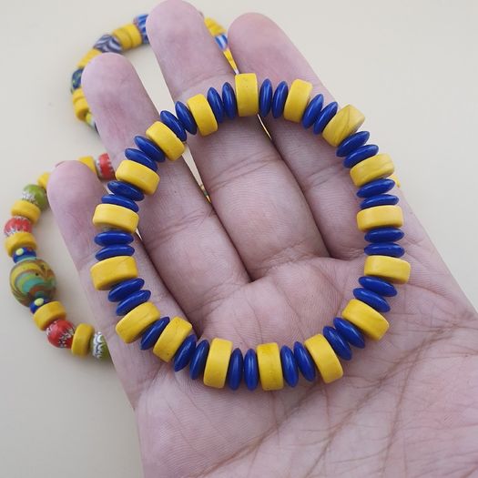 Vintage Lot of 4 Mix Yellow African & Trade Glass Beads Bracelet