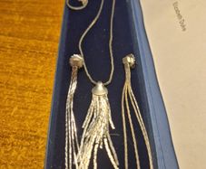 Rare Find. Vintage Sterling Silver Shimmering Tassel Neckace and Earrings