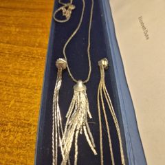 Rare Find. Vintage Sterling Silver Shimmering Tassel Neckace and Earrings