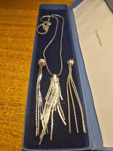 Rare Find. Vintage Sterling Silver Shimmering Tassel Neckace and Earrings