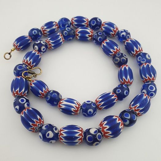 Antique Venetian Style Chevron & Thousand Glass Beads Necklace