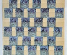 Great Britain Queen Victoria 1887. Jubilee Issue Bulk Study Lot. 72 Used Stamps on Stock Pages, 1/2d Vermilion and 2 1/2d Purple, Blue.