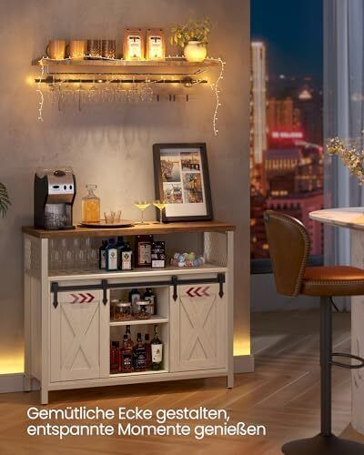 Sideboard, Kitchen Cabinet, Storage Cabinet with 2 Sliding Doors, 33 x 100 x 80 cm, Adjustable Shelves, for Living Room, Cloud White/Honey Brown