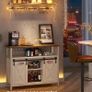 Sideboard, Kitchen Cabinet, Storage Cabinet with 2 Sliding Doors, 33 x 100 x 80 cm, Adjustable Shelves, for Living Room, Cloud White/Honey Brown Image 4