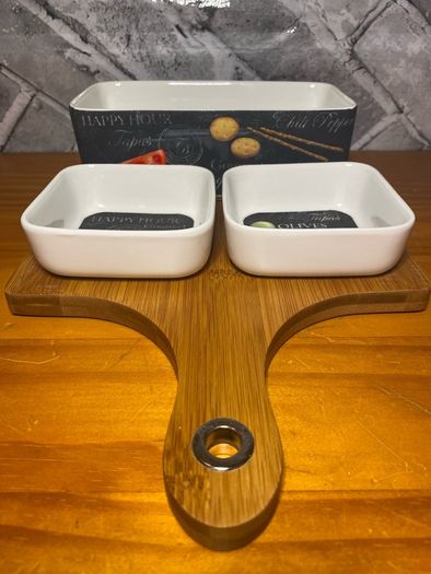 3 Porcelain Bowls with Bamboo Tray Tasting Set