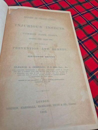 Injurious insects by Ormerod 16th report original Antique book