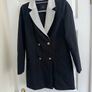 River Island Women's Black with White Trim Double Breasted Longline Coat/ Blazer - Size 8 Image 2