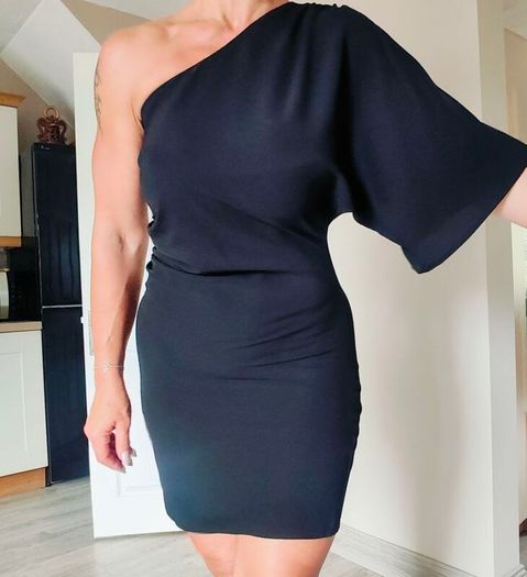Black H&M Draped One-shoulder Dress, size 10
