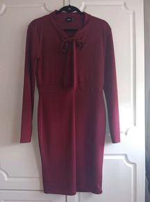 ASOS Burgundy Dress with bow tie neck.