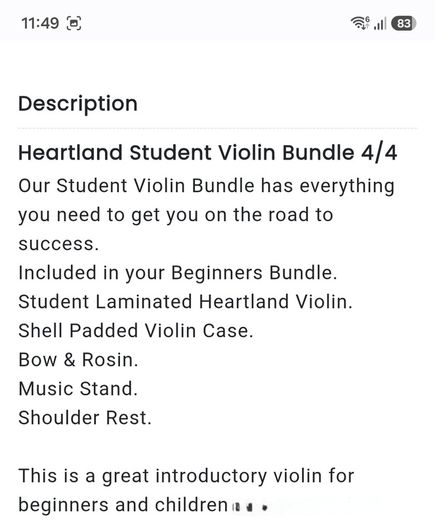 Heartland 4/4 Student Violin bundle