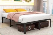 36 cm 4ft6 Double Metal Platform Bed Frames Double with Storage Under Bed/Steel Slats Mattress Base, No Box Spring Needed, Enhanced Support Noise Free,Black