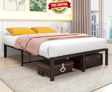 36 cm 4ft6 Double Metal Platform Bed Frames Double with Storage Under Bed/Steel Slats Mattress Base, No Box Spring Needed, Enhanced Support Noise Free,Black