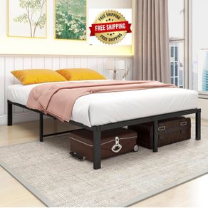 36 cm 4ft6 Double Metal Platform Bed Frames Double with Storage Under Bed/Steel Slats Mattress Base, No Box Spring Needed, Enhanced Support Noise Free,Black