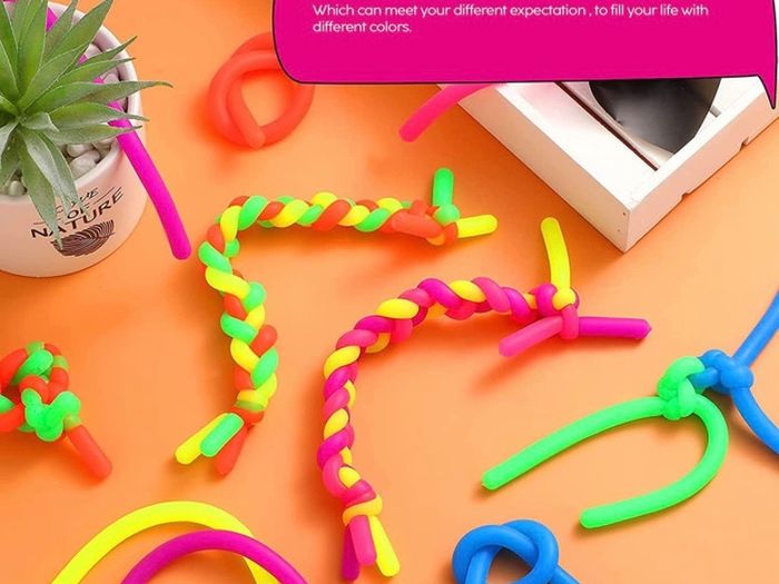 6x Stretchy Children Fidget Noodles String Fidget Stretchy Monkey Worm Noodle String Toy for Kids and Adults, DIY Hand-Knit Rope Anti Stress Rope Sensory for Reducing Anxiety & Stress (FREE POSTAGE)