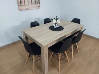 6 Seater Wooden Dining Table Set Nordic Style Oak
