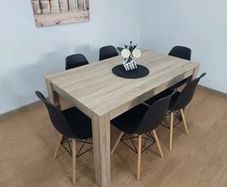 6 Seater Wooden Dining Table Set, Nordic Style Oak