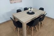 6 Seater Wooden Dining Table Set, Nordic Style Oak