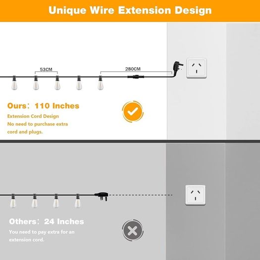 NEW SALE | Outdoor String Lights Mains Powered 60FT, Festoon Light Waterproof with 30+1 LED Plastic Bulbs, ST38 Hanging Lighting for Outside Patio Cafe Indoor Party 2700K Warm