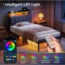3ft Single Bed Frame with Storage Upholstered Headboard, LED Light & Charging Station Image 3