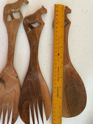 Vintage Hand Carved Wooden Salad Servers