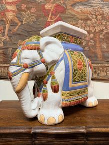 Vintage Ceramic Elephant Plant Stand or Garden Stool