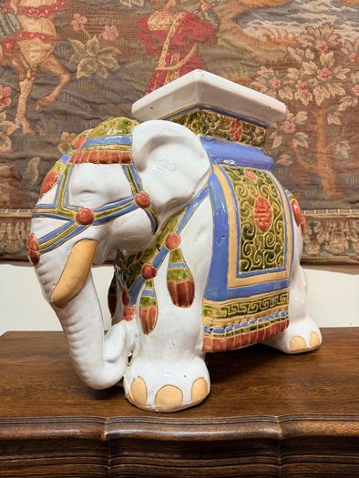 Vintage Ceramic Elephant Plant Stand or Garden Stool