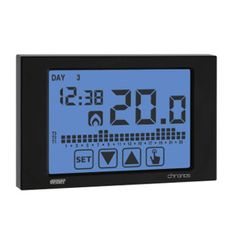 VEMER VE452900 Model Chronos Black Weekly chronothermostat with Touch Screen Display and Battery Supply. Wall-mounting. Color Black
