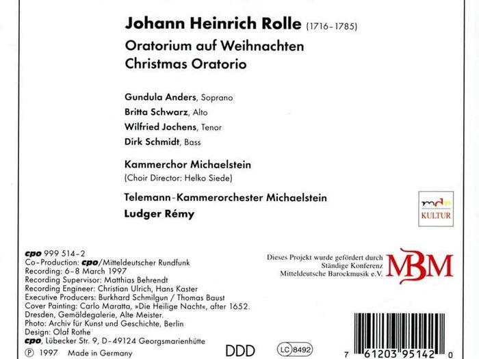 Free Postage! Johann Heinrich Rolle: Christmas Oratorio. CD.