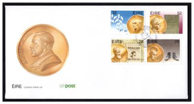 1994 Ireland Nobel Prize Winners: George Bernard Shaw (Pygmalion Poster), Samuel Beckett & shoes, Sean Macbride and doves & William B. Years and Poems Commemorative Stamps  An Post First Day Cover (FDC)