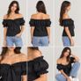 Black Off-Shoulder Ruffle Blouse with Puff Sleeves Image 3