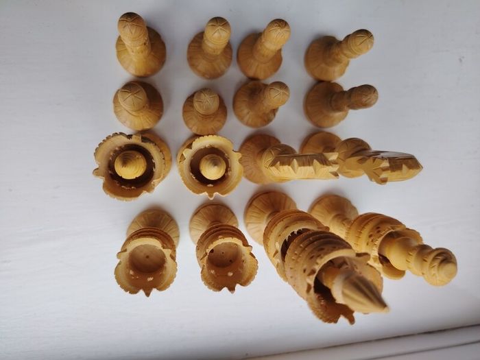 The Regency Company Lotus Flower Carved Chess pieces made of Sheesham